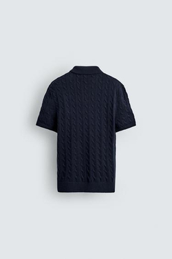 ZARA ПОЛО ИЗ РЕЛЬЕФНОГО ТРИКОТАЖА С КОСАМИ, МОРСКОЙ СИНИЙ