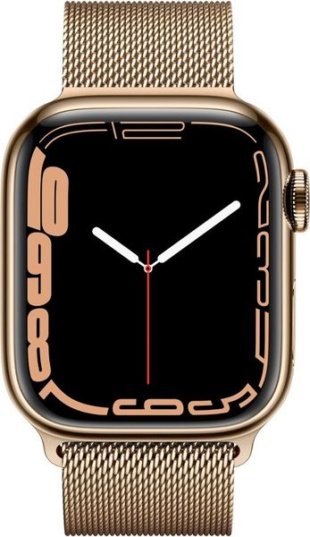 Умные часы Apple Watch Series 7 GPS + Cellular 41mm Stainless Steel with Gold Milanese Loop, миланская петля золотая (MKHH3, MKJ03)