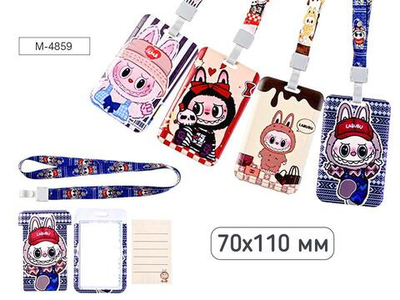 Бейдж вертикальный 70х110мм. "Зубастик" на шнурке, микс 4 дизайна, ОПП- упаковка M-4859 (Mazari)