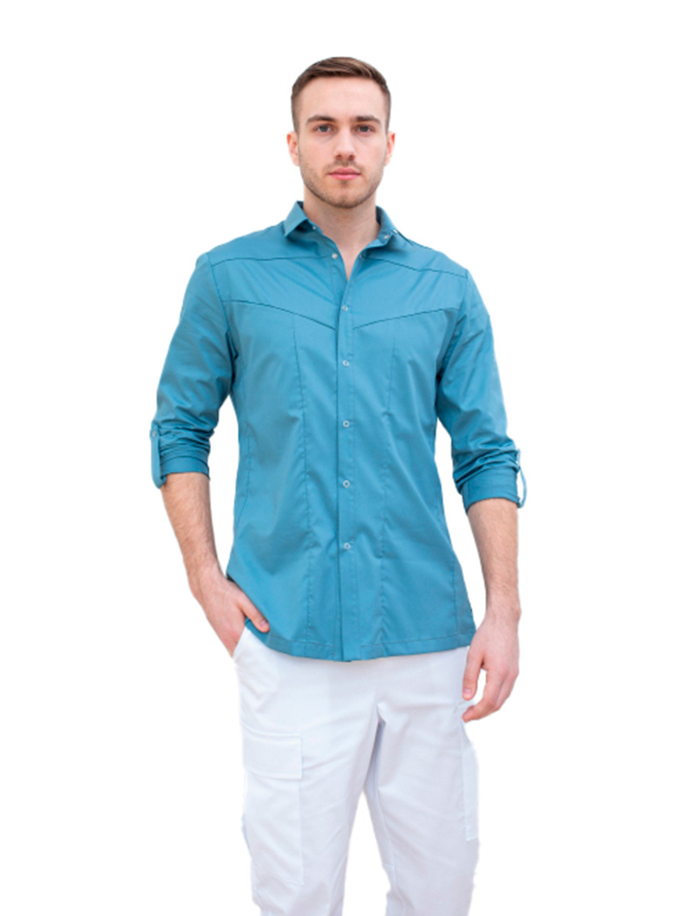 Рубашка медицинская мужская Dr. Nice DRN712 с длинным рукавом, деним, 48