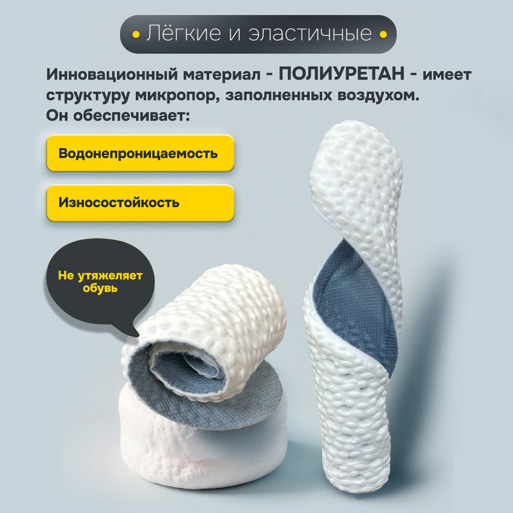 Стельки для обуви АНАТОМИЧЕСКИЕ ДЫШАЩИЕ, материал PU PRO, размер RU 39-44 / EU 40-45, с линиями выреза, SHEGRA (ШЕГРА), 700737