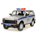 Модель ин. мет. "Lada 4x4 Полиция" 18.5см, свет-звук, двер, кап,баг, серый FY2408P (Технопарк)