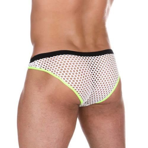 Мужские трусы слипы белые в сетку с салатовой окатновкой Van Baam