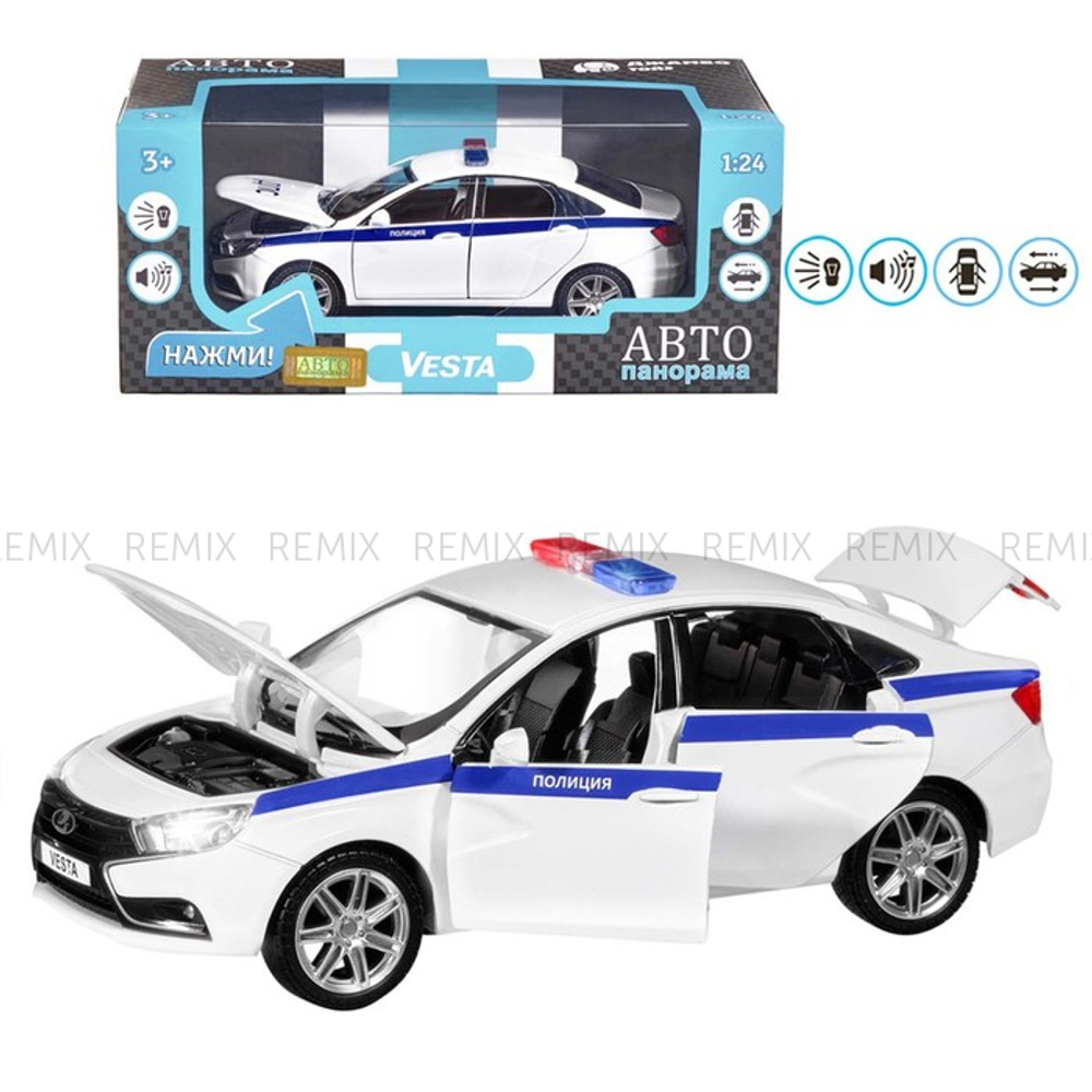 Машина металлическая «Lada Vesta. Полиция» седан, 1:24, открываются двери, капот, багажник, свет и звук, инерция