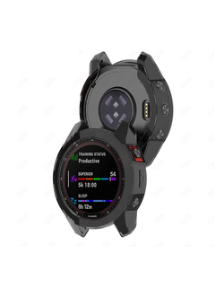 Защитный бампер чехол для часов Garmin Fenix 7X, Tactix 7 / 7 Pro, Enduro 2 силиконовый (Черный прозрачный)