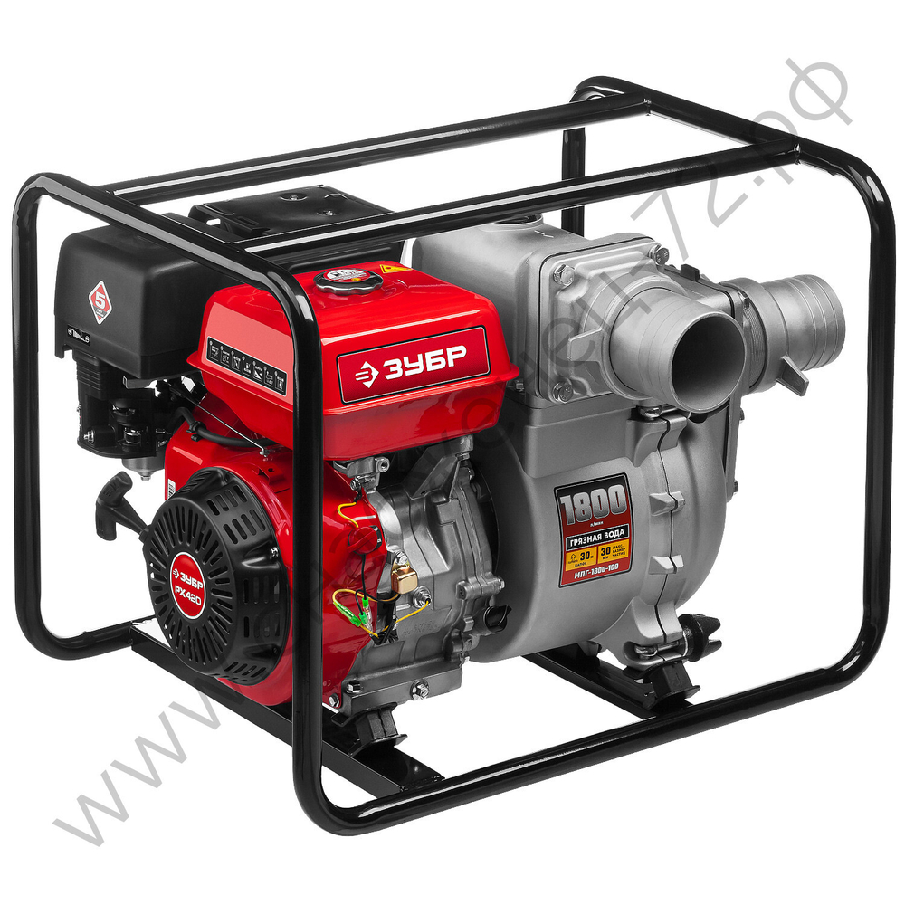 ЗУБР 1800 л/мин, мотопомпа бензиновая для грязной воды (МПГ-1800-100)