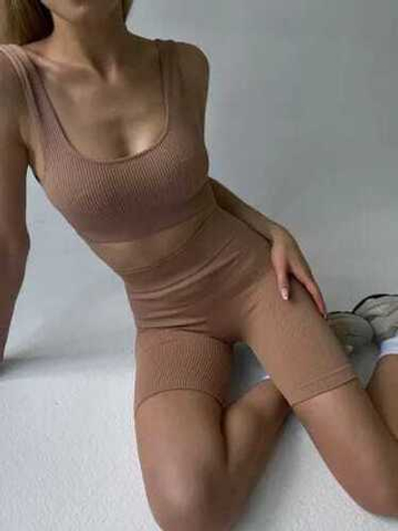 Велосипедки со средней посадкой в крупный рубчик Power Rib (Капучино)