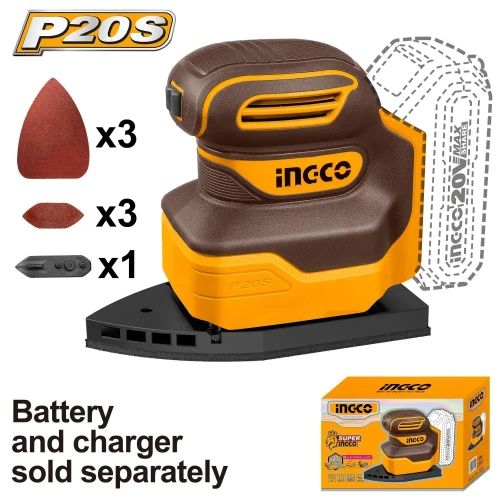 Аккумуляторная вибрационная дельтавидная шлифовальная машина INGCO CPSLI2014 INDUSTRIAL 20 В