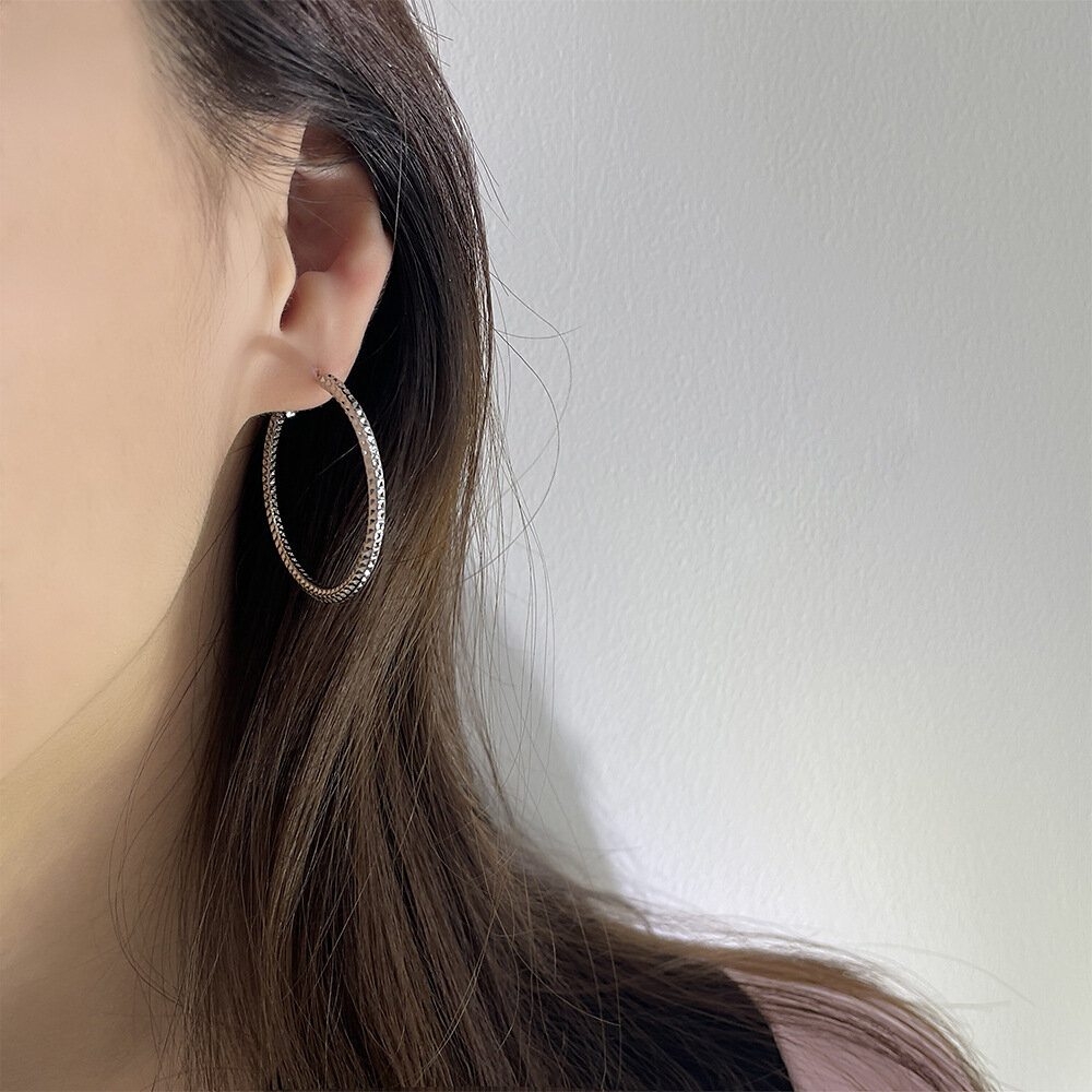 Серьги кольца большие бижутерия, серебро