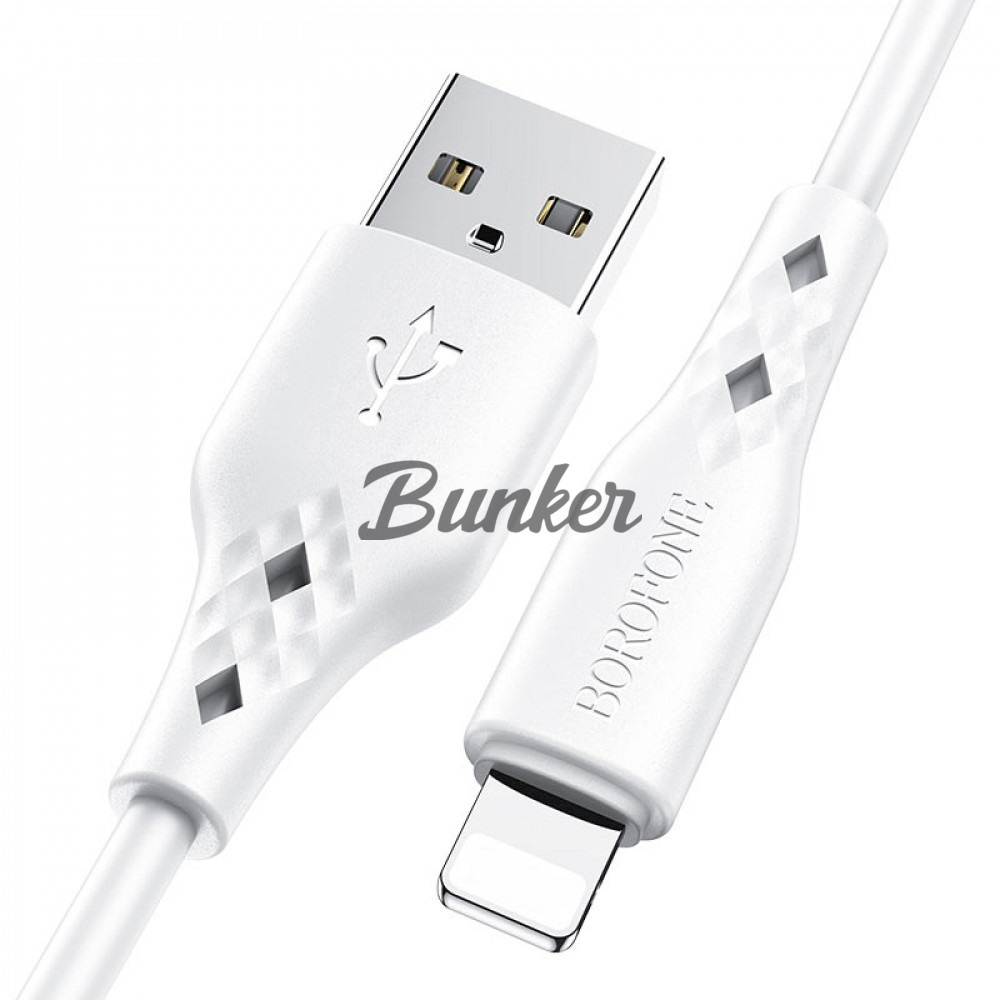 Кабель USB- 8-pin Borofone BX48, белый пластик штекер, 1м, круглый белый ПВХ, 2.4A
