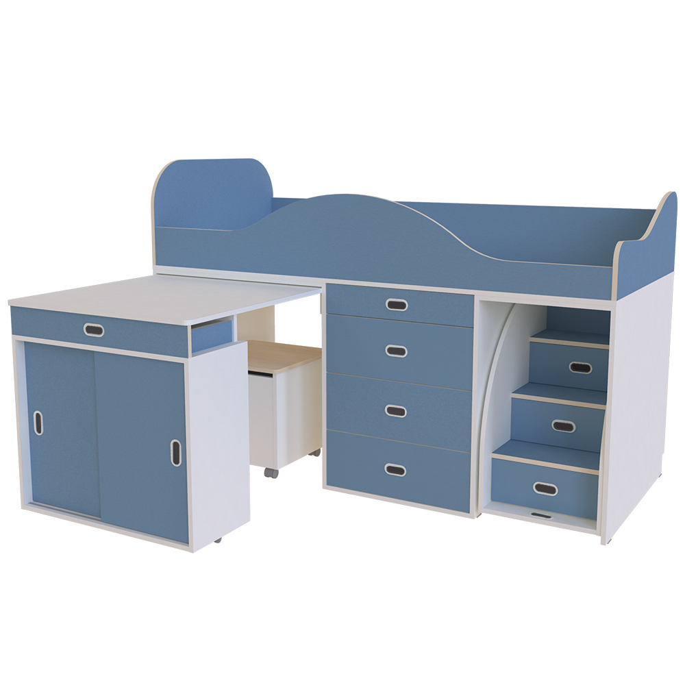 Кровать-чердак КарИВи Малыш Люкс Белый  Светло-синий, голубой