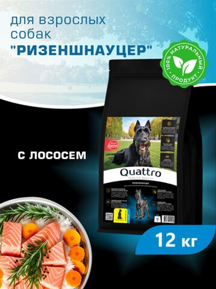 Quattro корм для взрослых собак породы Ризеншнауцер, с лососем, 12 кг, QUATTRO