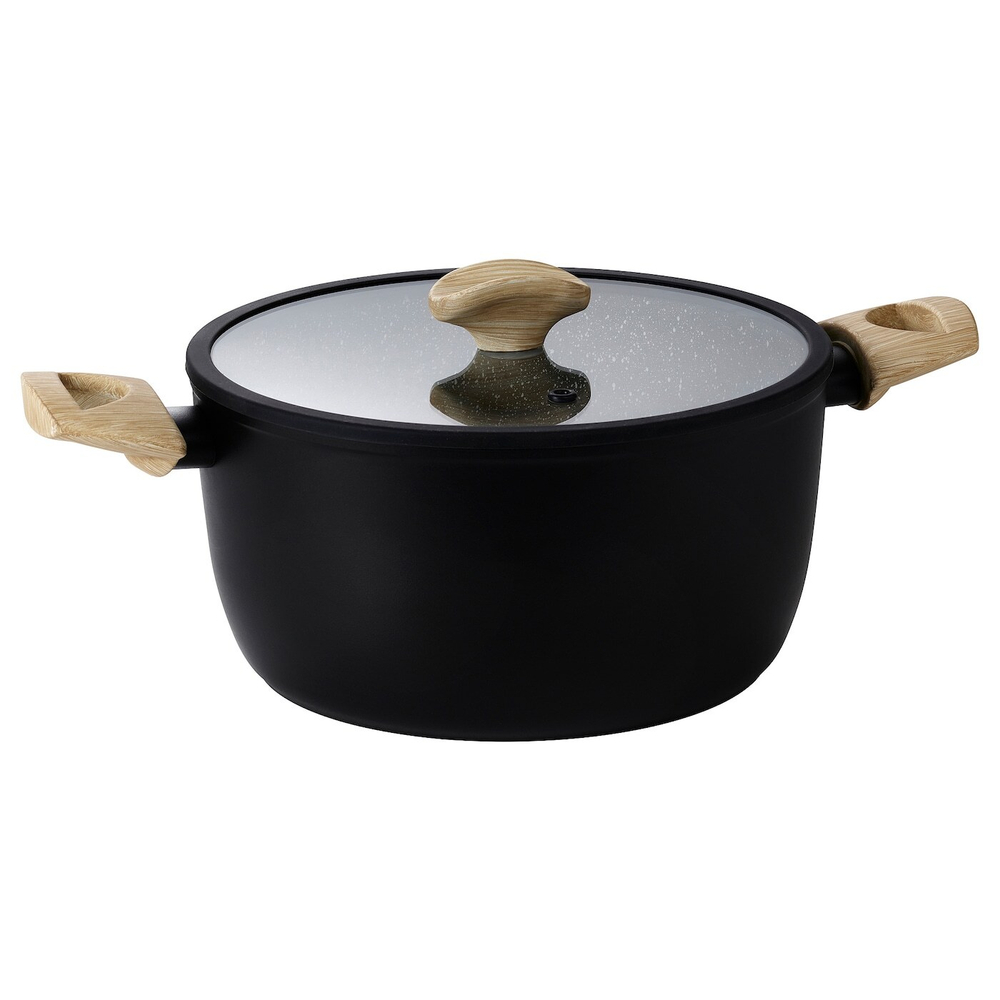 IKEA HUSKNUT  (ИКЕА ХУСКНУТ)  -  Кастрюля с крышкой, антипригарное покрытие, черный, 4,7 л