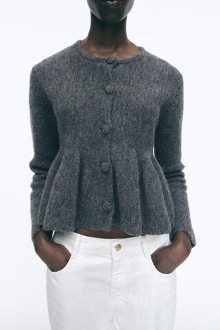 ZARA КАРДИГАН С БАСКОЙ, СЕРЫЙ