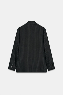 ZARA БЛЕЙЗЕР В ПОЛОСКУ С ЛЬНОМ — ZW COLLECTION, ЧЕРНЫЙ