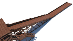 Зимняя деревянная горка W-8 с крышей и выкатом (длина ската 8 м)