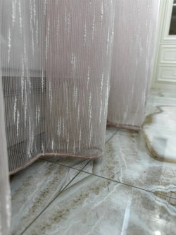 Тюль в гостиную INVA ткань лён "Дождик" 240х600/светло-розовый