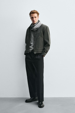 ZARA КУРТКА В ВИНТАЖНОМ СТИЛЕ ИЗ ИСКУССТВЕННОЙ ЗАМШИ, ТЕМНО-СЕРЫЙ