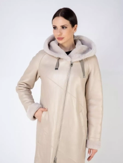 Дубленка зима натуральная удлиненная с капюшоном