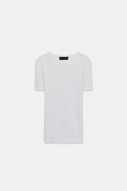 ZARA ТОП В РУБЧИК С БЛЕСТЯЩЕЙ НИТЬЮ, СЕРЕБРИСТЫЙ