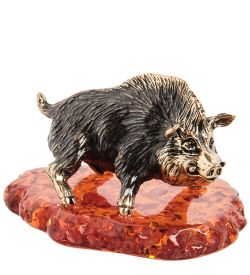 Народные промыслы AM- 994 Фигурка «Кабан» (латунь, янтарь)