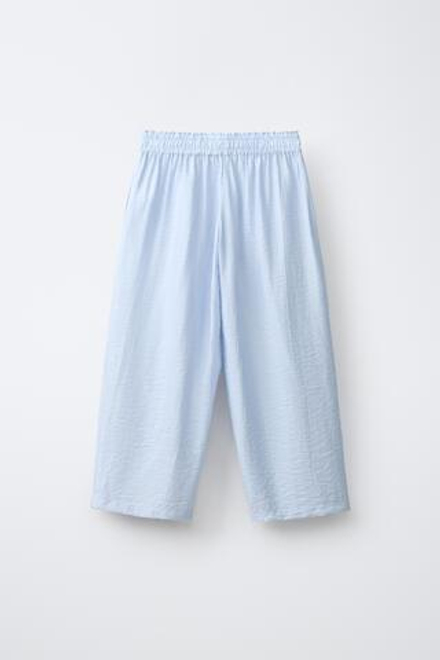 ZARA БРЮКИ WIDE LEG С ЖАТЫМ ЭФФЕКТОМ, ПАСТЕЛЬНО-СИНИЙ