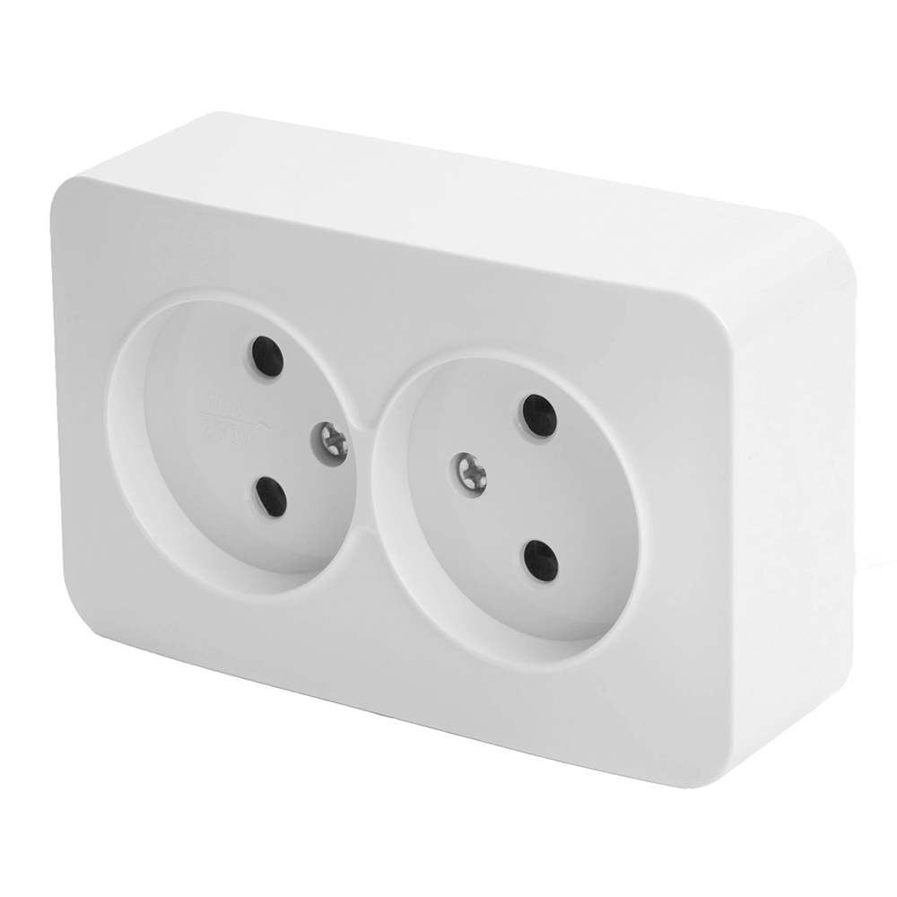 Розетка 2-местная б/з открытой установки, STEKKER, 250В, 10А, IP20, серия София, белый, MST10-12-01 49303