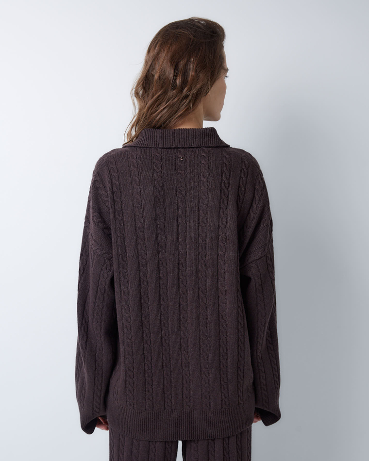 Поло объемного кроя из смесового кашемира шоколадный