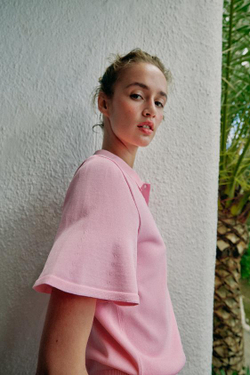 ZARA ТРИКОТАЖНОЕ ПОЛО С КОРОТКИМИ РУКАВАМИ, МЯГКИЙ РОЗОВЫЙ