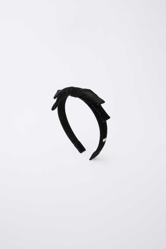 ZARA БАРХАТНЫЙ ОБОДОК С БАНТОМ И БЛЕСТКАМИ, ЧЕРНЫЙ