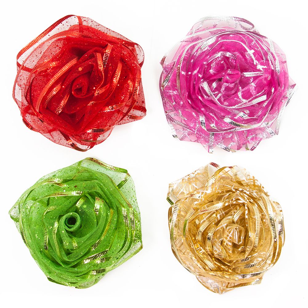 Лента декоративная (6 см*2,74 м) Ассорти дизайнов, Органза, Золото, 1 шт.