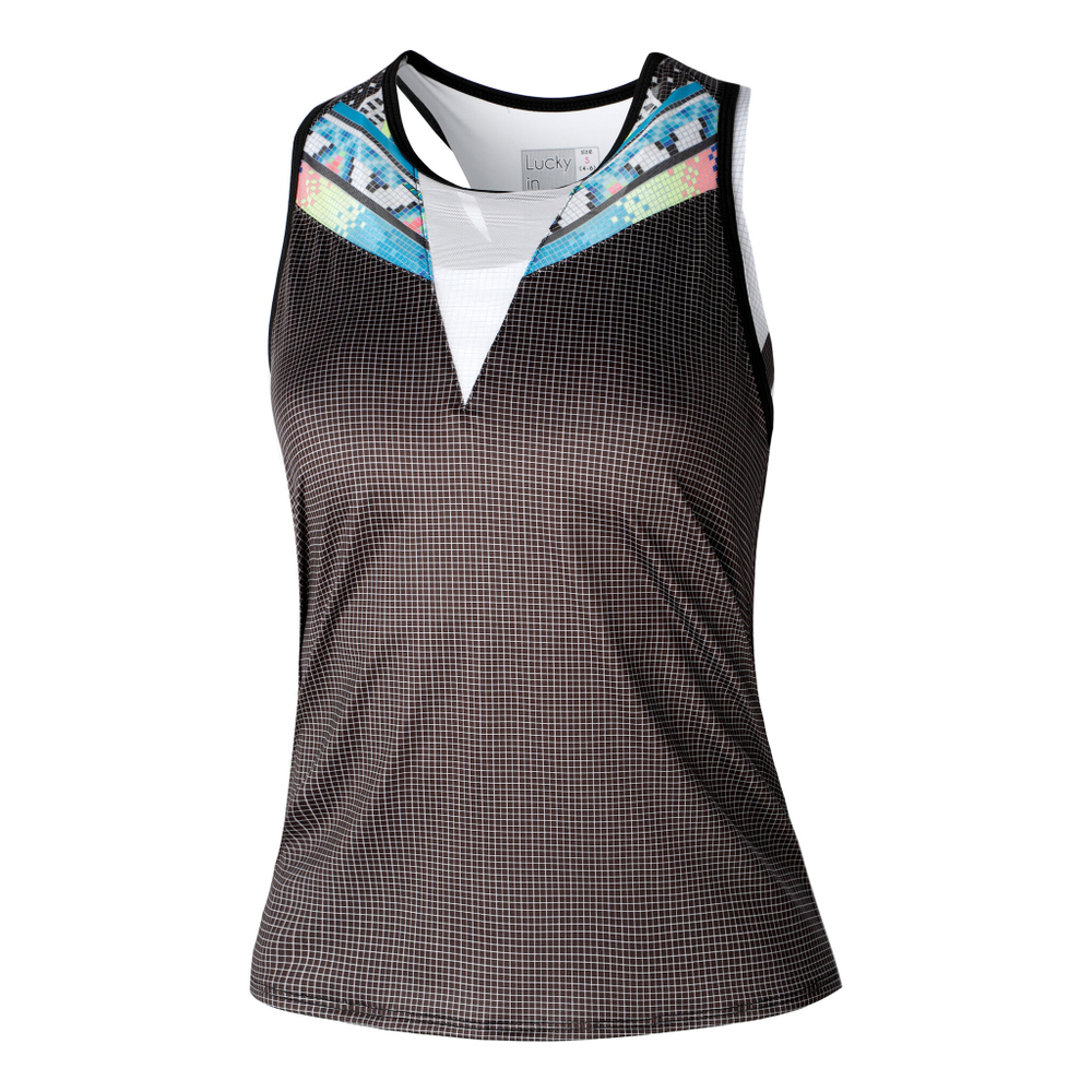 Женская теннисная майка Lucky in Love Grid Slit Back Bralette Tank Top Women - Black, Multicoloured