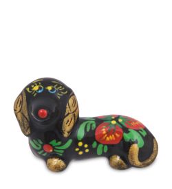 ГЛ-967 Фигурка «Такса» хохлома (Гжельский фарфор)