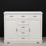 Комод белый с 7 ящиками и 2 дверцами Харви из массива сосны с филенкой для спальни и кухни в викторианском стиле, комод деревянный для вещей и одежды на ножках напольный