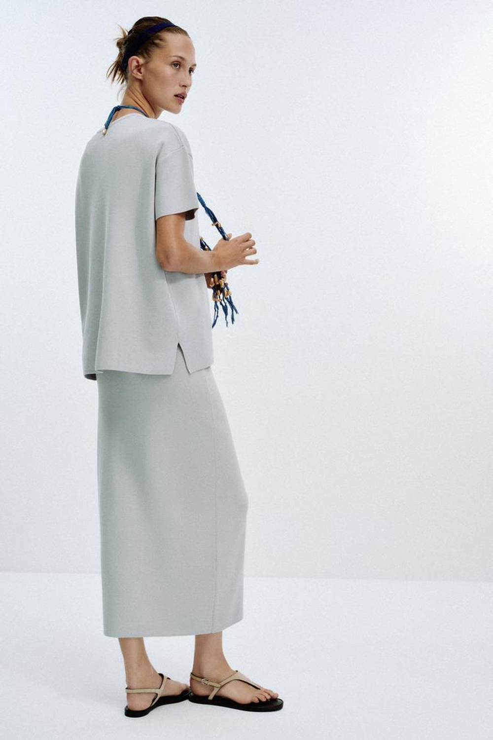 ZARA ОДНОТОННЫЙ ТОП ОВЕРСАЙЗ, ЖЕМЧУЖНО-СЕРЫЙ