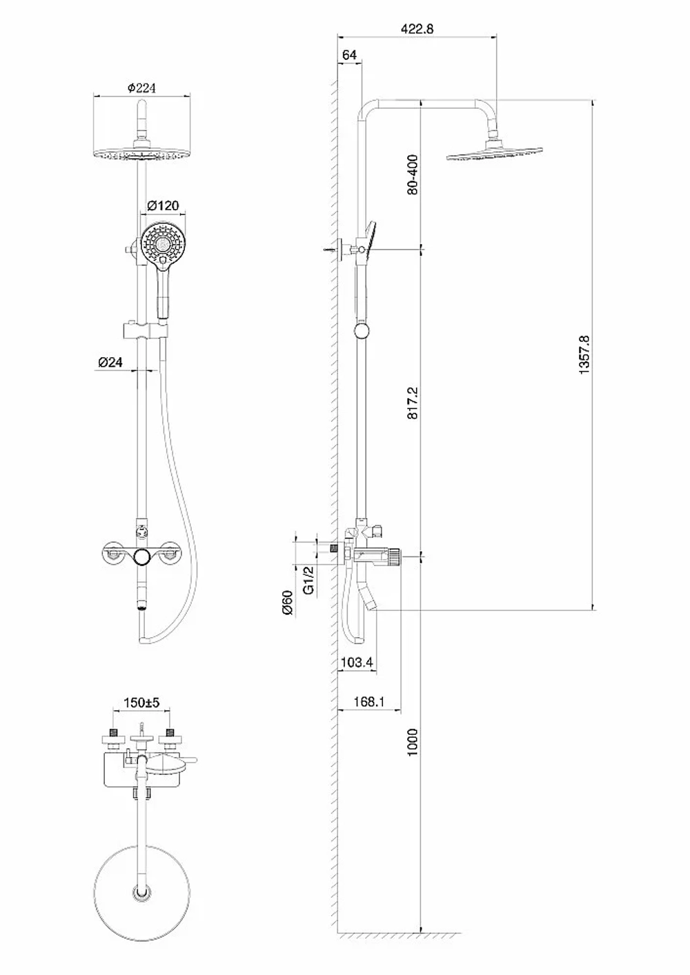 Душевая система WONZON & WOGHAND CLICK WW-N3S962-MW белый матовый