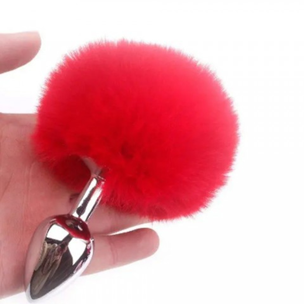 Металлическая анальная пробка с красным хвостиком Fluffy от Alive (9×4,1 см)