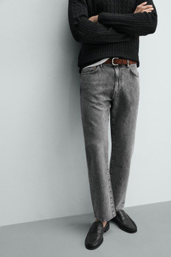 ZARA ДЖИНСЫ REGULAR FIT ОБЛЕГЧЕННЫЕ, СЕРЫЙ