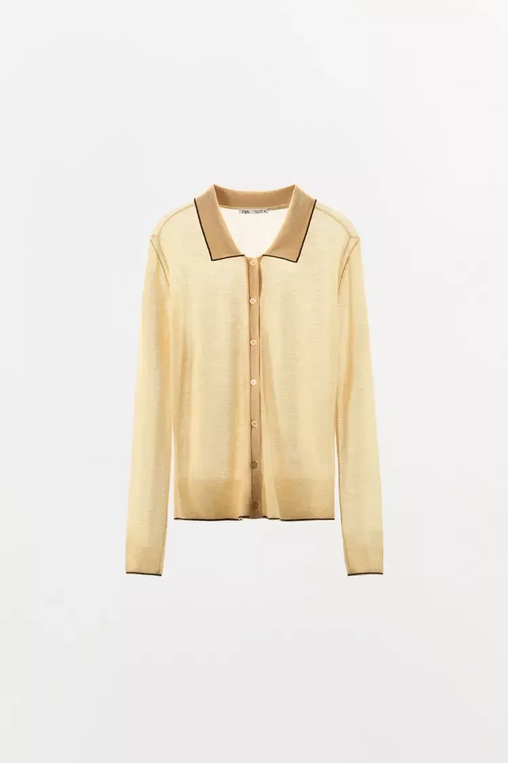 ZARА КАРДИГАН-ПОЛО ИЗ 100% ШЕРСТИ, ЖЕЛТЫЙ