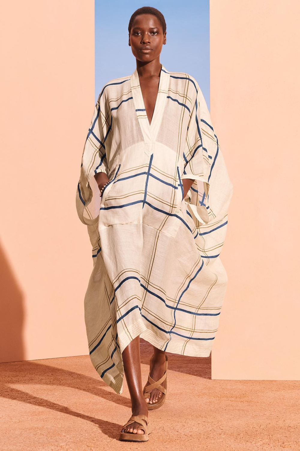 ZARA ПЛАТЬЕ-КАФТАН ИЗ ТКАНИ РАМИ, РАЗНОЦВЕТНЫЙ