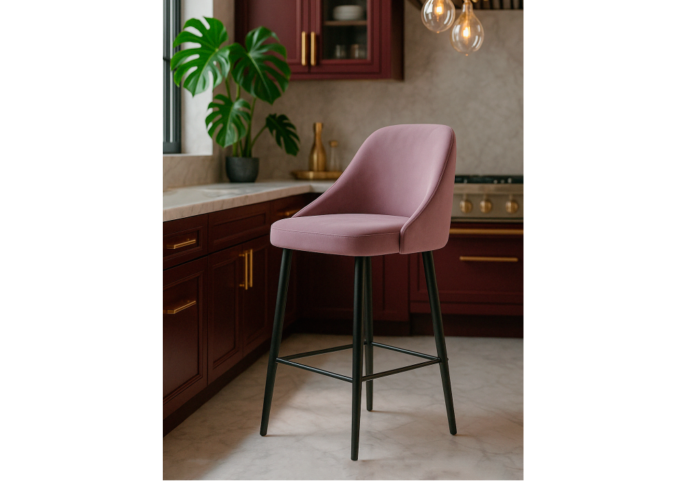 Барный стул Woodville Джама лавандовый, черный матовый, ножки черные