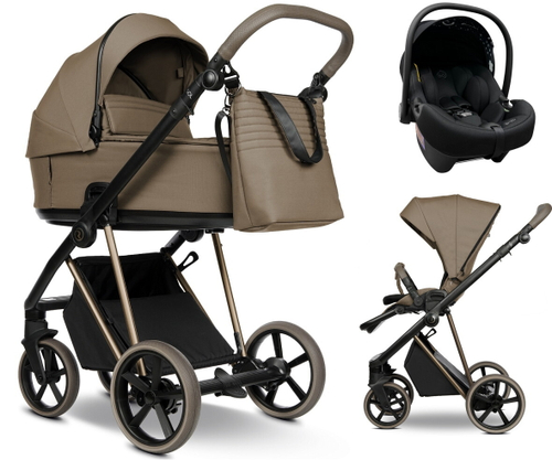 Детская коляска Roan Sol Vintage Luxury 2.0 3 в 1 с автокреслом Tutis Elo Lux EduSky Black VIN 03/MM Mocha Mousse/Cappuccino/руч.Cappuccino