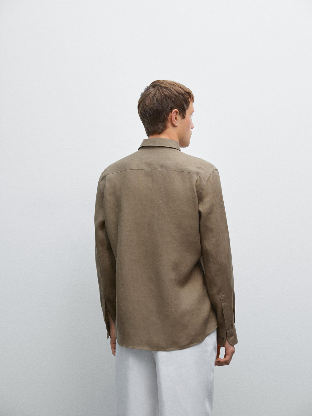 Massimo Dutti Рубашка приталенного кроя из 100% льна, хаки