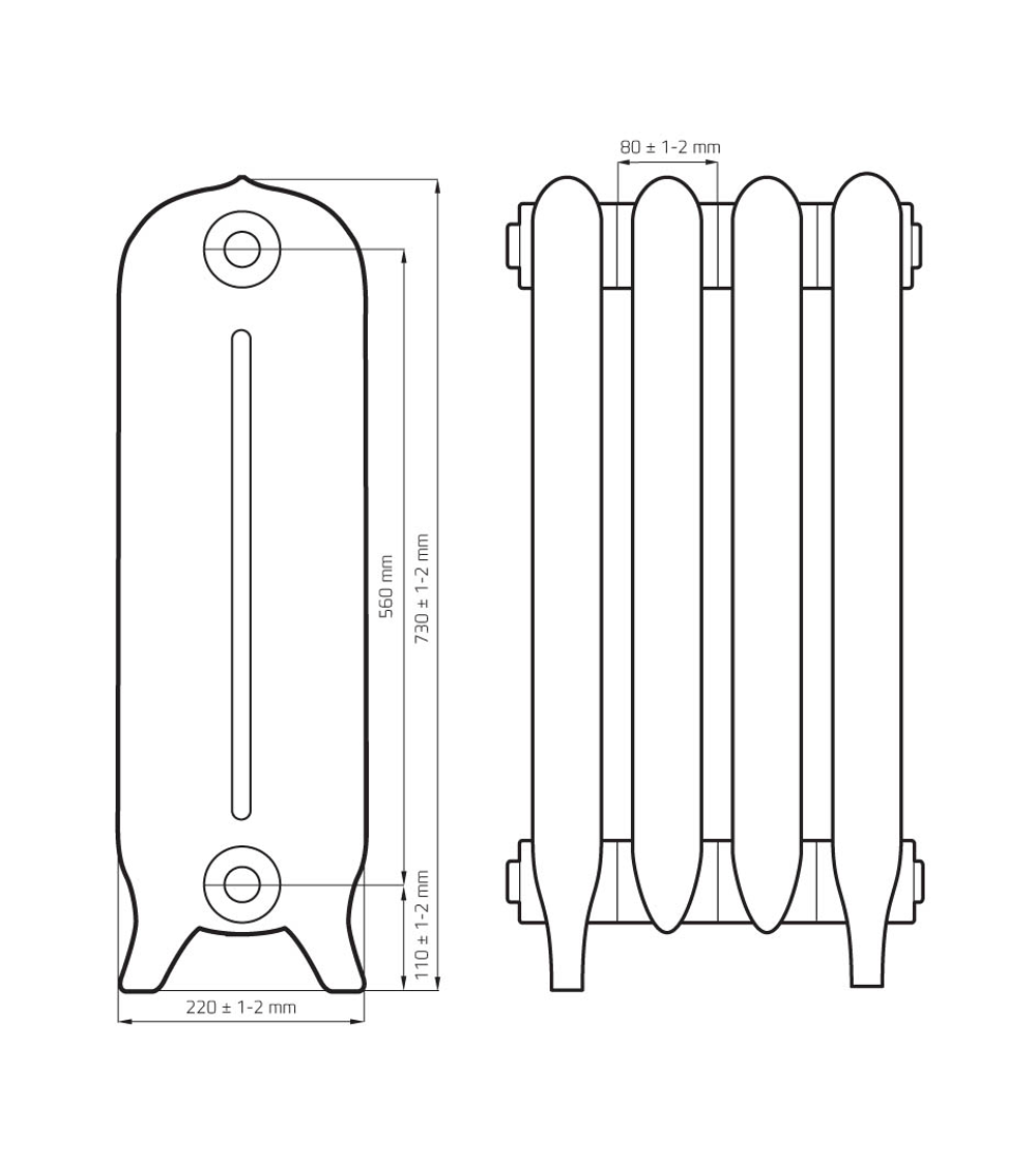 Радиатор чугунный Barton, 1 секция, RETROstyle RS-BAR 560