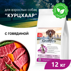 Корм сухой для взрослых собак породы Курцхаар, премиум полнорационный комплекс, с говядиной, 12 кг, QUATTRO
