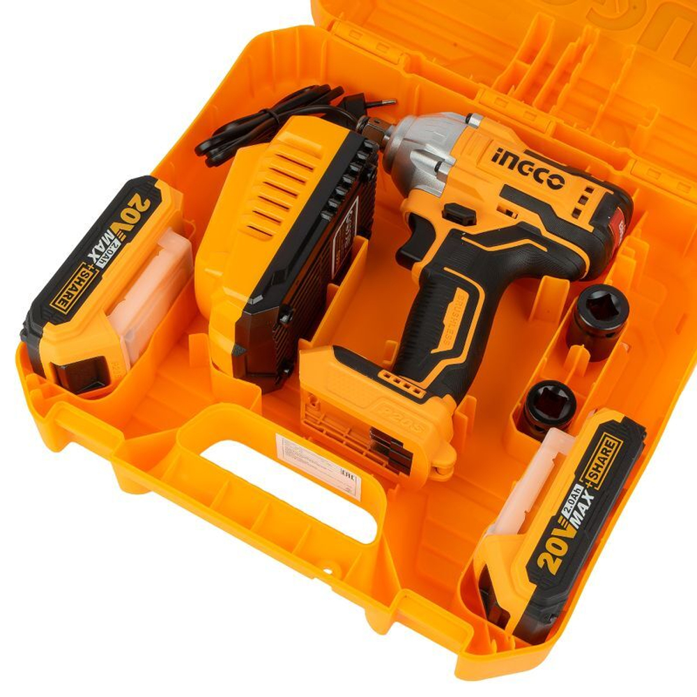 Гайковерт бесщеточный Ingco CIWLI2038 20В 2x2 Ач