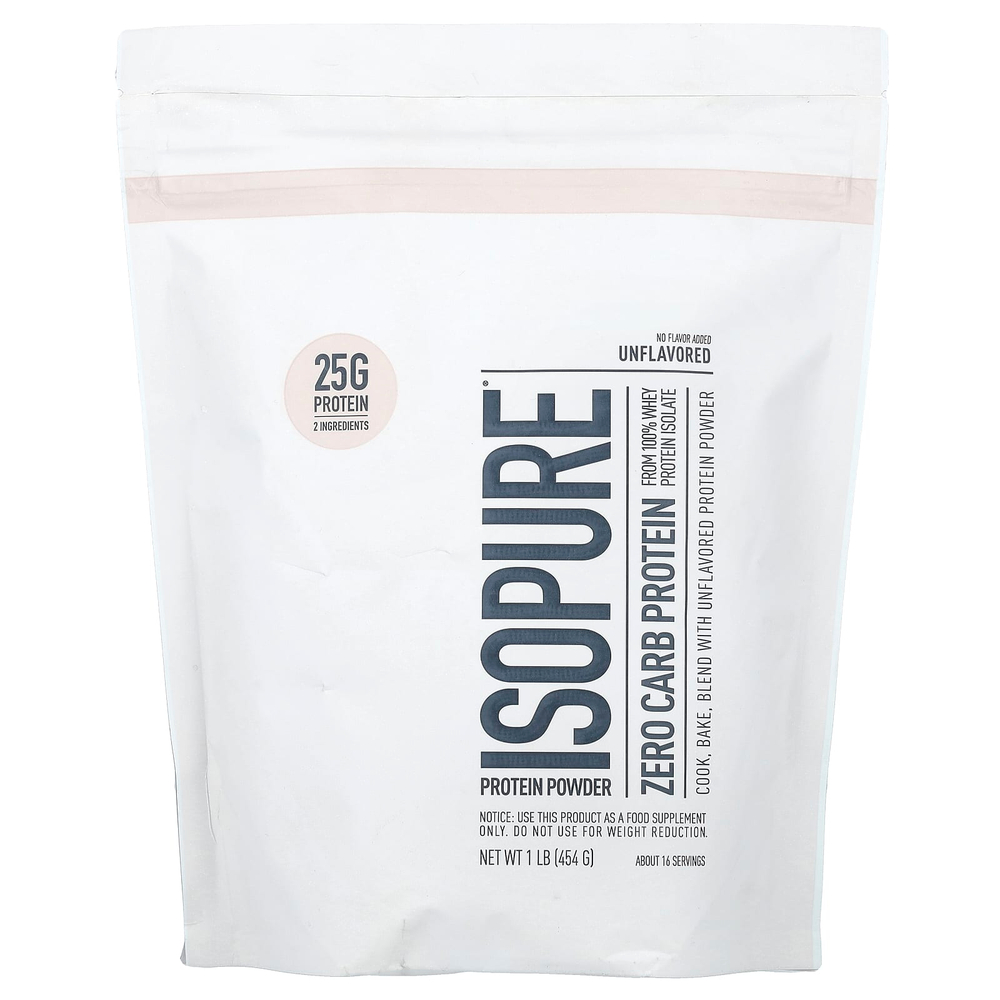 Isopure, протеиновый порошок с нулевым содержанием углеводов, с нейтральным вкусом, 454 г (1 фунт)