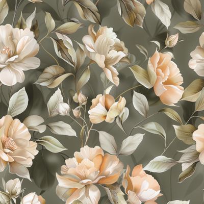 Бежевые розы на зеленом фоне