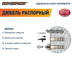 Дюбель распорный 4х20мм PND с шурупом 2,5х25мм, нейлоновый Европартнер (20 шт.)