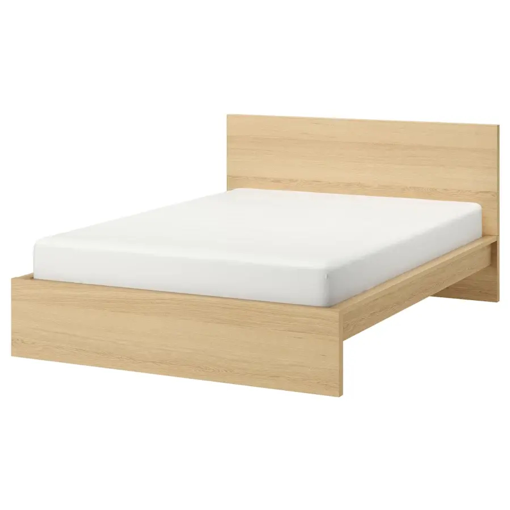 Каркас кровати - IKEA MALM/LОNSET/LÖNSET , 140х200 см, дубовый шпон, беленый МАЛЬМ/ЛОНСЕТ ИКЕА